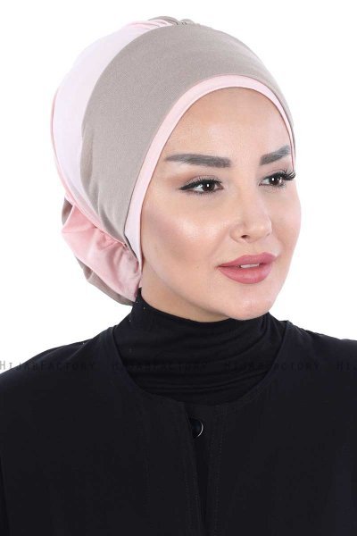 Clara - Taupe & Gammelrosa Bomuld Turban
