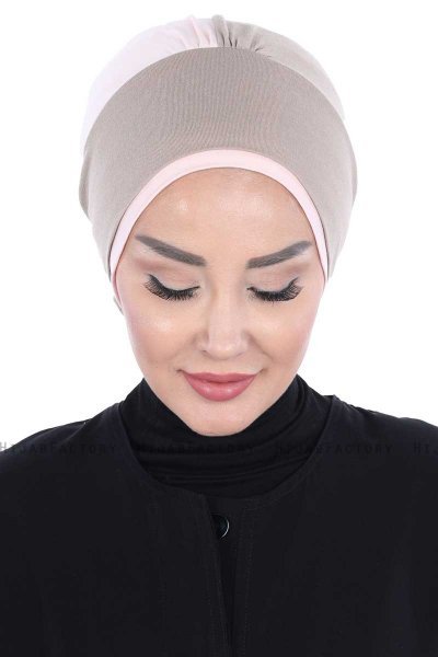 Clara - Taupe & Gammelrosa Bomuld Turban