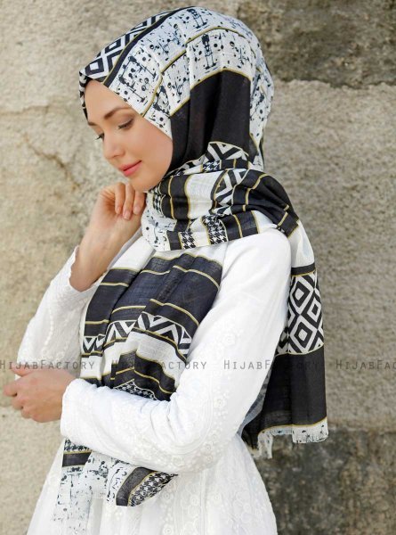 Dounia - Sort Mønstrede Hijab - Sal Evi