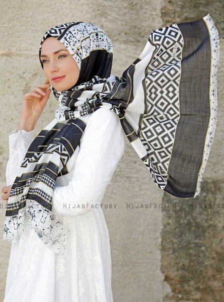Dounia - Sort Mønstrede Hijab - Sal Evi