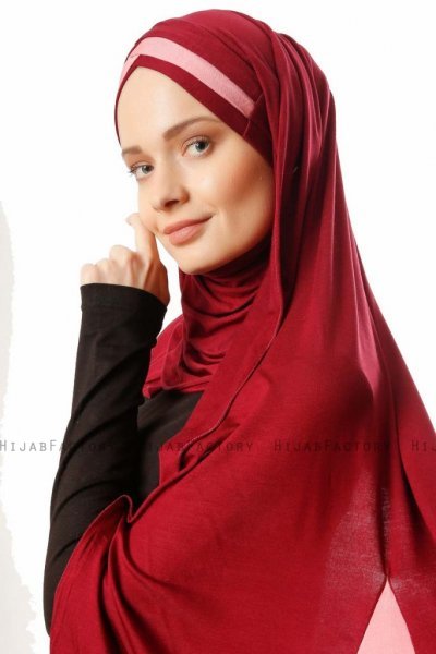 Duru - Bordeaux & Mørkrosa Jersey Hijab