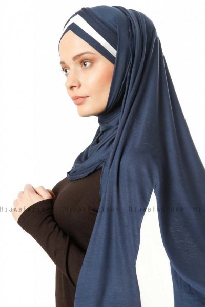 Duru - Marine Blå & Creme Jersey Hijab