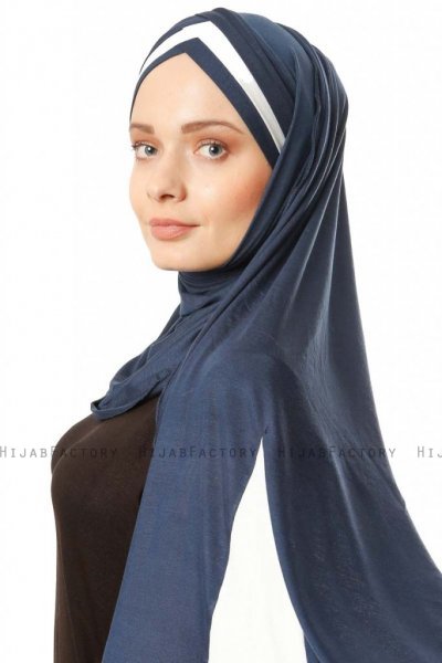 Duru - Marine Blå & Creme Jersey Hijab