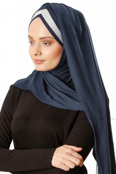 Duru - Marine Blå & Grå Jersey Hijab