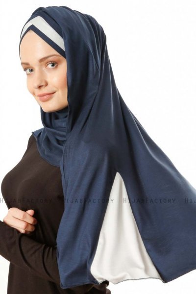 Duru - Marine Blå & Grå Jersey Hijab