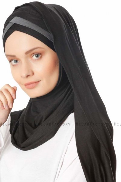 Duru - Svart & Mørkegrå Jersey Hijab