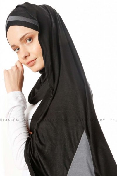 Duru - Svart & Mørkegrå Jersey Hijab