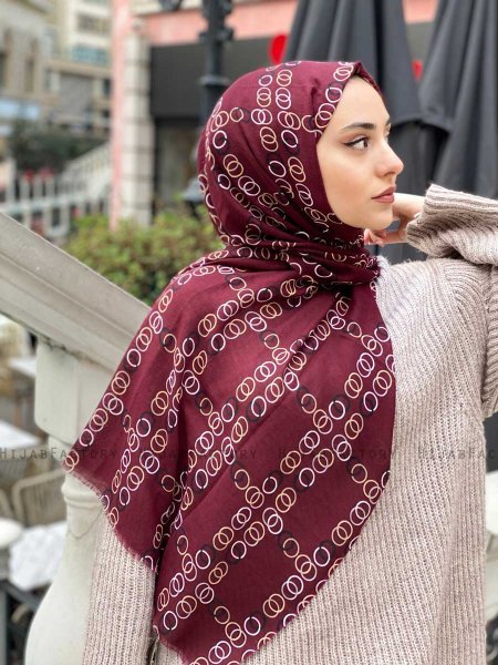 Elyas - Bordeaux Mønstred Bomuld Hijab - Mirach