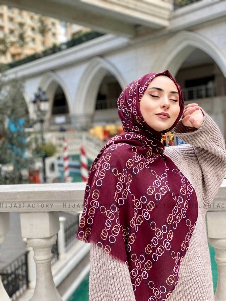 Elyas - Bordeaux Mønstred Bomuld Hijab - Mirach