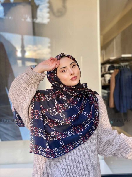 Elyas - Marine Blå Mønstred Bomuld Hijab - Mirach