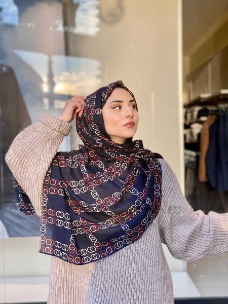 Elyas - Marine Blå Mønstred Bomuld Hijab - Mirach