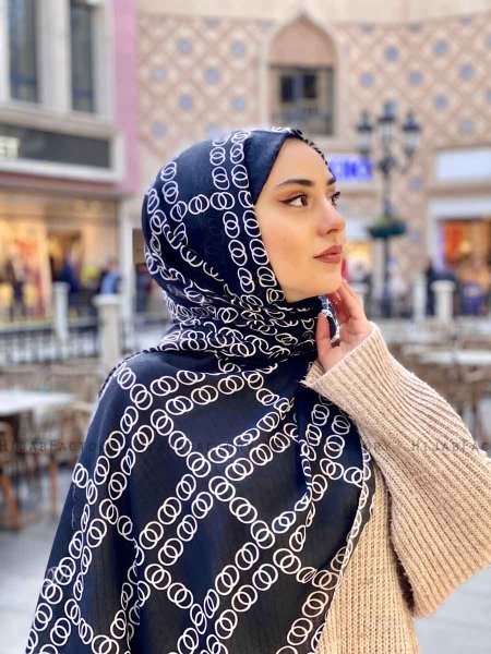 Elyas - Sort Mønstred Bomuld Hijab - Mirach
