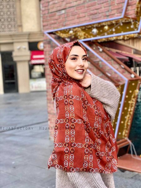 Elyas - Murstensrød Mønstred Bomuld Hijab - Mirach