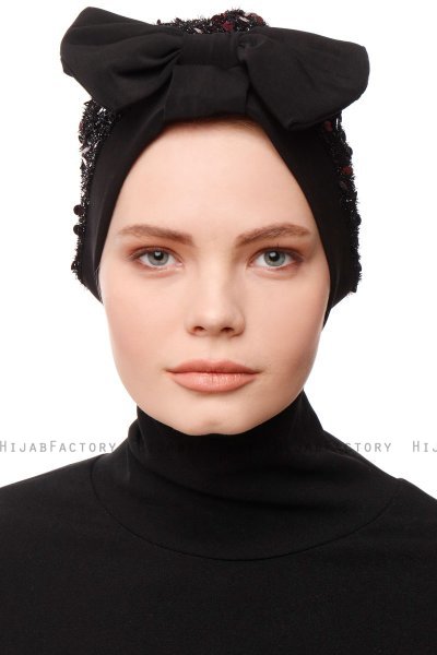Enfleda - Sort & Burdeos Turban