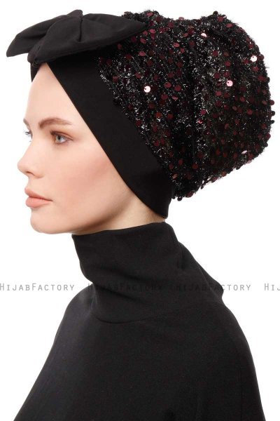 Enfleda - Sort & Burdeos Turban