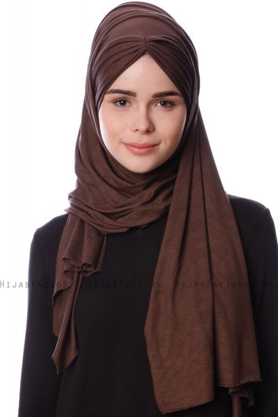 Eslem - Brun Pile Jersey Hijab - Ecardin