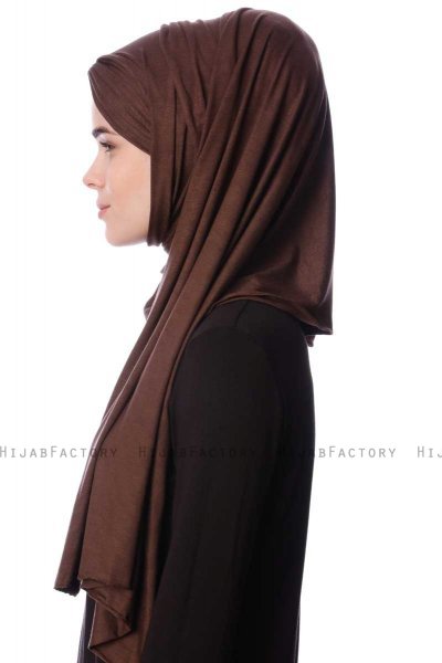 Eslem - Brun Pile Jersey Hijab - Ecardin