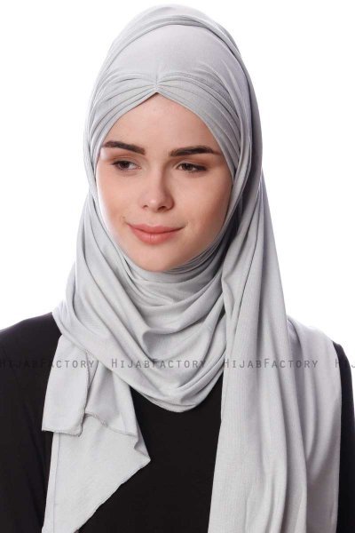 Eslem - Lysegrå Pile Jersey Hijab - Ecardin