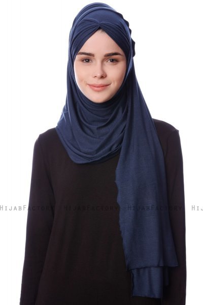 Eslem - Marine Blå Pile Jersey Hijab - Ecardin