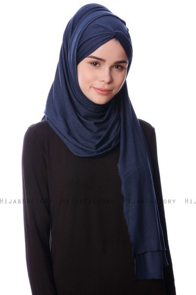 Eslem - Marine Blå Pile Jersey Hijab - Ecardin
