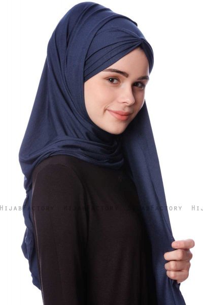 Eslem - Marine Blå Pile Jersey Hijab - Ecardin