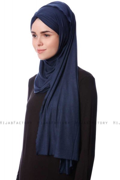 Eslem - Marine Blå Pile Jersey Hijab - Ecardin