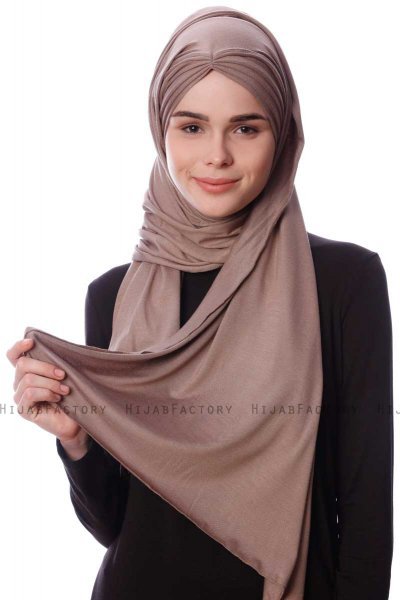 Eslem - Mørk Taupe Pile Jersey Hijab - Ecardin
