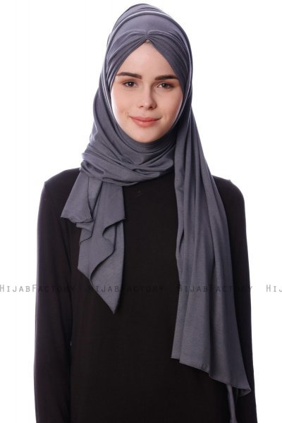 Eslem - Mørkegrå Pile Jersey Hijab - Ecardin