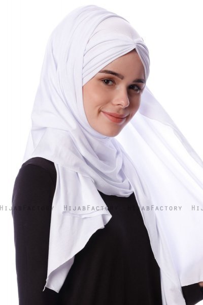 Eslem - Hvid Pile Jersey Hijab - Ecardin