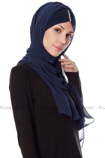 Evren - Marine Blå Chiffon Hijab