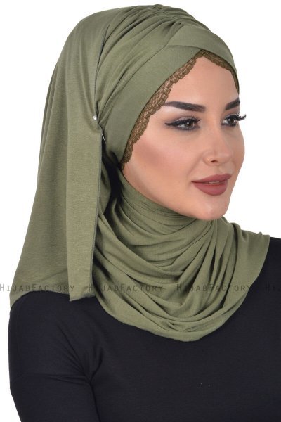 Filippa - Khaki Praktisk Bumuld Hijab - Ayse Turban