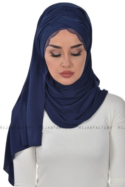 Filippa - Marine Blå Praktisk Bumuld Hijab - Ayse Turban