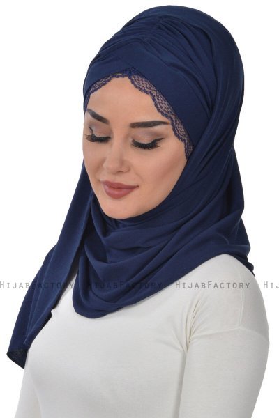 Filippa - Marine Blå Praktisk Bumuld Hijab - Ayse Turban