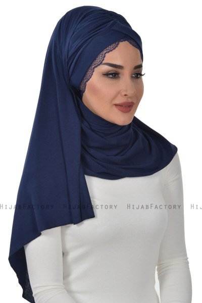 Filippa - Marine Blå Praktisk Bumuld Hijab - Ayse Turban