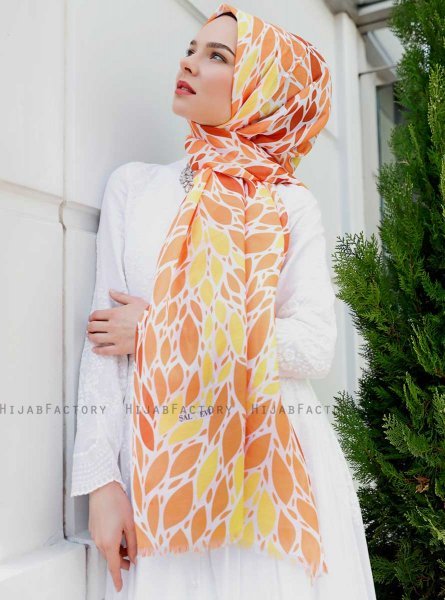 Gemila - Orange Mønstrede Hijab - Sal Evi