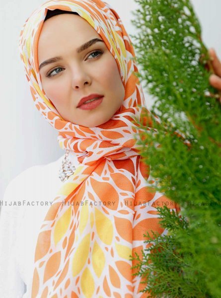 Gemila - Orange Mønstrede Hijab - Sal Evi