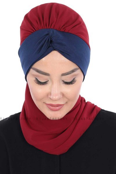 Gill - Bordeaux & Marine Blå Praktisk Hijab