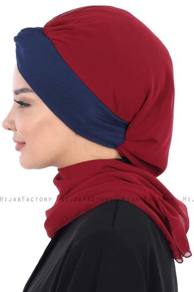 Gill - Bordeaux & Marine Blå Praktisk Hijab