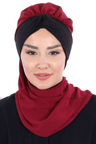 Gill - Bordeaux & Sort Praktisk Hijab