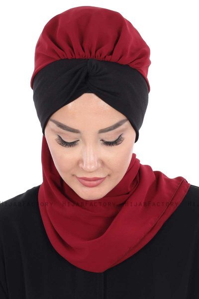 Gill - Bordeaux & Sort Praktisk Hijab