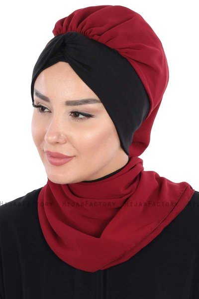 Gill - Bordeaux & Sort Praktisk Hijab