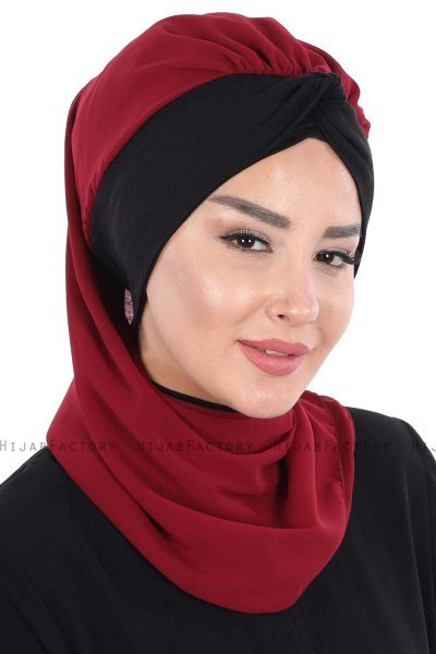 Gill - Bordeaux & Sort Praktisk Hijab