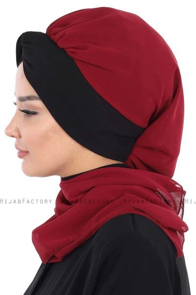 Gill - Bordeaux & Sort Praktisk Hijab
