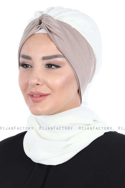 Gill - Creme & Taupe Praktisk Hijab
