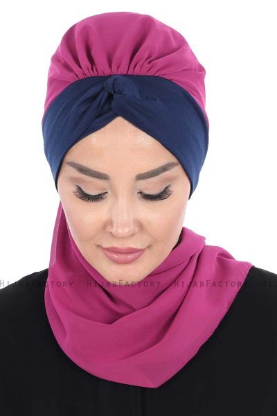 Gill - Fuchsia & Marine Blå Praktisk Hijab