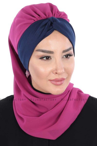 Gill - Fuchsia & Marine Blå Praktisk Hijab