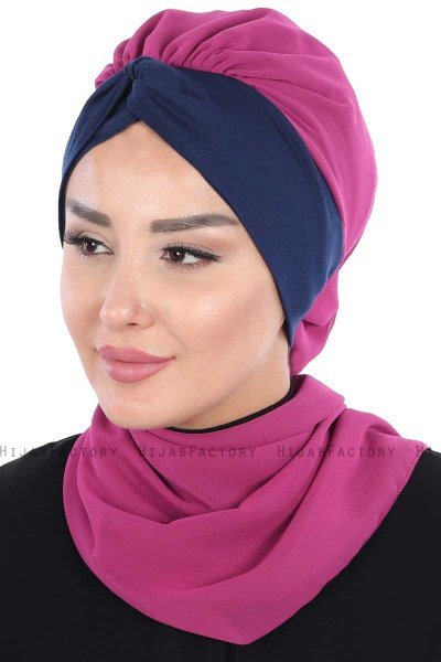 Gill - Fuchsia & Marine Blå Praktisk Hijab