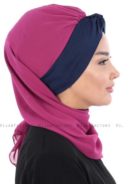 Gill - Fuchsia & Marine Blå Praktisk Hijab