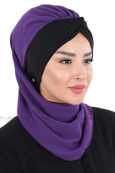 Gill - Lilla & Sort Praktisk Hijab