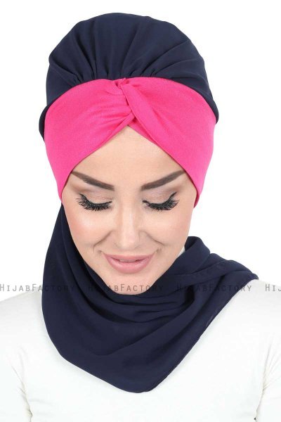 Gill - Marine Blå & Fuchsia Praktisk Hijab